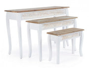 Set of 3 white wooden console tables in classic style