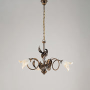 Iron chandelier Brown Gold White Amber glasses three lights 58x h43 cm