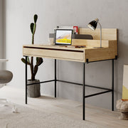 Leila Oak Desk with Anthracite Details and Drawer, 101x60x110 cm