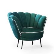 Orel shell armchair in emerald green velvet with white edge