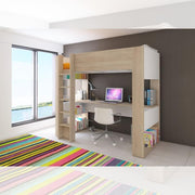 Bedroom 1652 with loft bed and desk below in white and oak