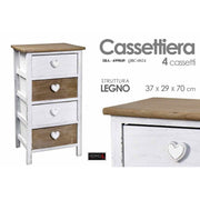 Cassettiera bicolore bianco legno 4 cassetti  cm 37 x 29 x 69 h