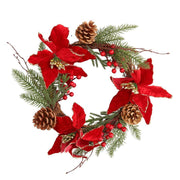 Crown with flowers, pine cones, red and gold, round cmø50x10