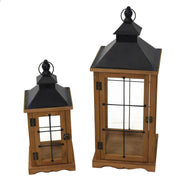 Wooden metal lantern 1-2 natural gray squared cm25x25h62