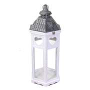 Hexagonal silver-white metal wood lantern 1-3 cm41x35,5h98