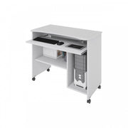 White computer holder with melamine wood wheels H.76x93 x48.5 cm