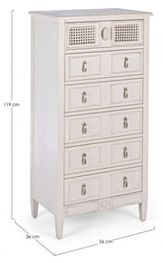 Narrow chest of drawers in wood with six drawers Bianca EUNICE 56x36x h119 cm