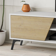 White Fiona TV Stand with Oak Door and Shelf 48H x 35.60D x 180L cm