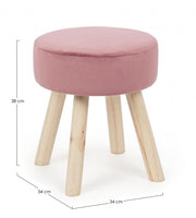 Adeline wooden stool with pink velvet effect 38h cm
