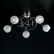 Polished chrome iron ceiling lamp with 5 lights 70xh white glass. 28 cm