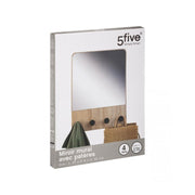 Coat hanger with mirror in Natural wood with four hooks 37x6x h50 cm