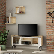 Modern TV Stand with White Doors and Shelves 56.50 cm x 125.50 cm x 33 cm