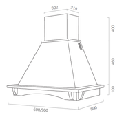 CASTELLO white rustic kitchen hood with wooden frame in tobacco color inlay 90 cm