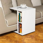 Newceylin sofa table with computer holder and open compartments in white