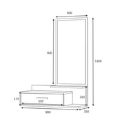 Entrance wall unit with mirror and white oak drawer 80x35xh.116 cm