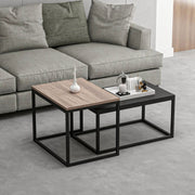 Leka black and walnut coffee table set with metal structure