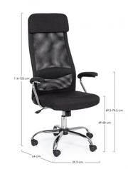 Office armchair with steel armrests in black Clarissa fabric