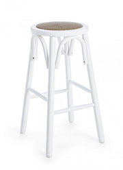 White bar stool in rustic style natural wood Ø40a - 73h