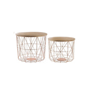 Set of 2 Coffee Tables with Container and Copper Weave
