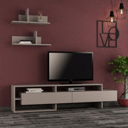 TV stand with dove gray wall shelves 180x32x42h cm