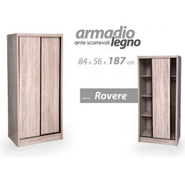 Armadio con ante scorrevoli rovere con doppio vano cm 84 x 56 x 187 h