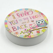Round wooden box with owls cmø19h5