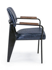 Nelly vintage style chair in eco-leather with blue armrests 84 h cm