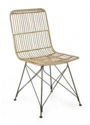 Contemporary style chair in steel and natural kubu LUCILA 45x55x h85 cm
