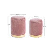 Set of 2 Poufs in velvet with POLINA Antique Pink container