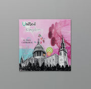 Glass print 70x70 cm with multicolored canvas