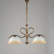 Brown Gold iron chandelier two lights White and Amber glasses 79x h43 cm