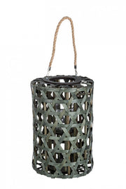 Green hexagonal lantern in wood 40h cm