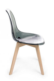 Easy smoked polycarbonate design chair with wooden feet