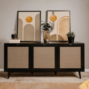 Vienna51A 3-door black sideboard with wicker effect fronts