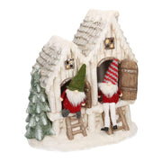 White resin house with led and gnomes cm40x23h44