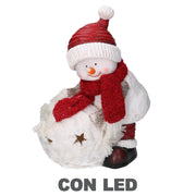 Resin snowman with white led ball cm31,5x20,5h41