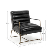 Armchair with painted steel structure and seat covered in black imitation leather 62.5x74x80-45-56h cm