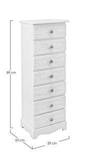 White wooden chest of 7 drawers Blanc cm 29 x 23 x89