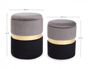 Set of two modern gray black gold opening poufs