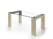 Fixed table 180x90 cm with tempered glass top and beige legs and base