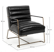 Armchair with painted steel structure and seat covered in black imitation leather 62.5x74x80-45-56h cm