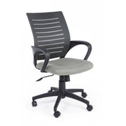 Gray office chair with wheels and armrests