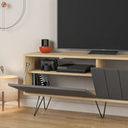 Picadilly TV Stand with Oak Structure and 2 Folding Anthracite Doors 57H x 139W x 36D cm