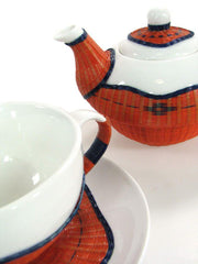Tea cup with teapot and milk jug 9 pieces orange bamboo and ceramic