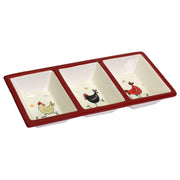 Hens white ceramic tray 3 placescm32,3x15,8h4,7
