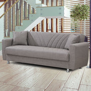 3 seater sofa bed in beige fabric with container 214x80xH.83 cm