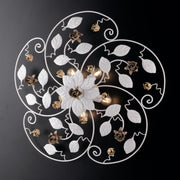 Ceiling lamp in white lacquered iron with shabby decoration 5 lights cm 65