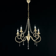 Ivory iron chandelier five lights decape decoration and rhinestones 58x h72 cm