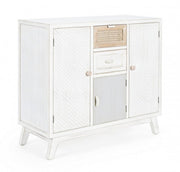 Sideboard with three doors and two drawers in white wood CLOTILDE 87x36x h80 cm