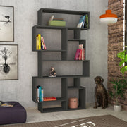Horizontal Double-sided Anthracite Bookcase with 10 Open Compartments 96cm x 25.5cm x 168.5cm